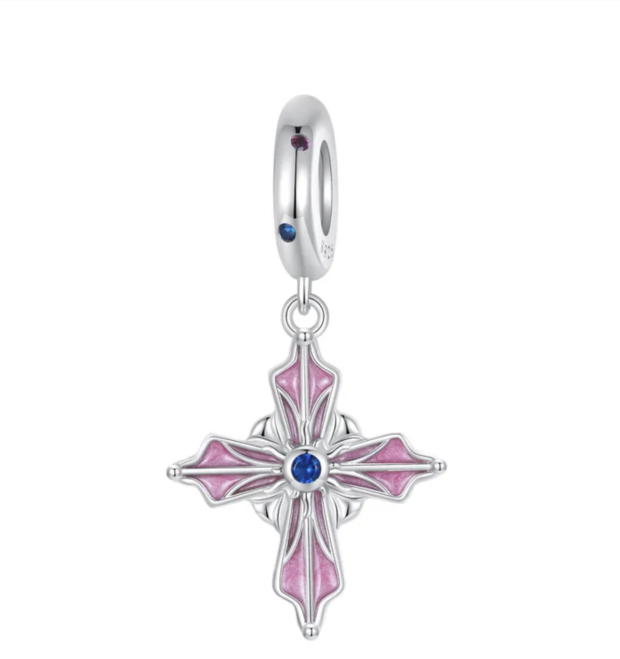 Vintage Pink Cross Pendant in Sterling Silver